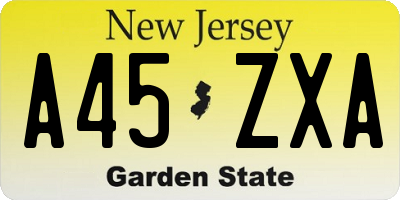 NJ license plate A45ZXA