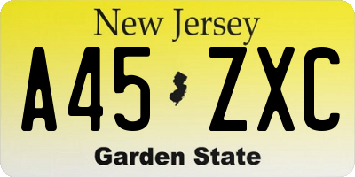 NJ license plate A45ZXC
