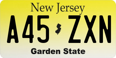 NJ license plate A45ZXN