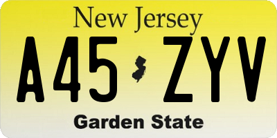 NJ license plate A45ZYV