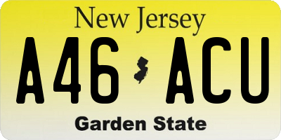NJ license plate A46ACU