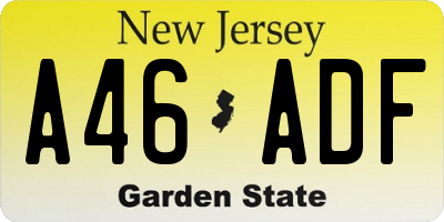 NJ license plate A46ADF