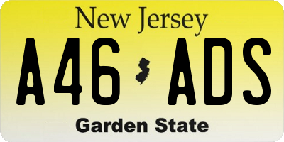 NJ license plate A46ADS