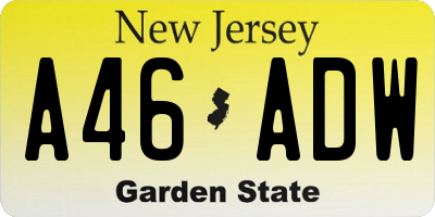 NJ license plate A46ADW