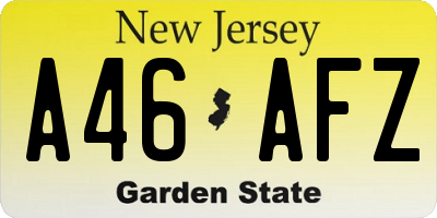NJ license plate A46AFZ