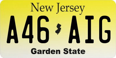 NJ license plate A46AIG