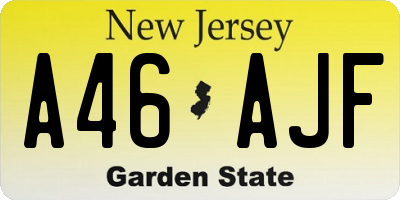 NJ license plate A46AJF