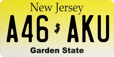 NJ license plate A46AKU