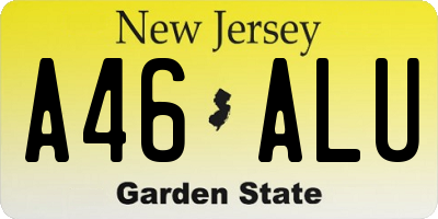 NJ license plate A46ALU