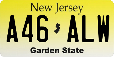 NJ license plate A46ALW