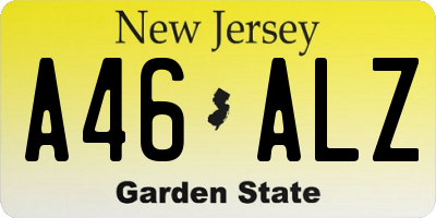 NJ license plate A46ALZ