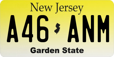 NJ license plate A46ANM