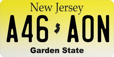 NJ license plate A46AON