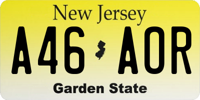 NJ license plate A46AOR