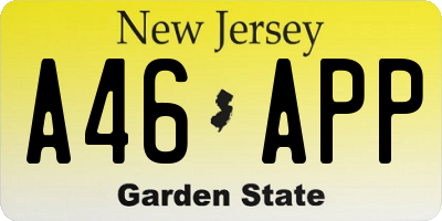 NJ license plate A46APP
