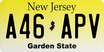 NJ license plate A46APV