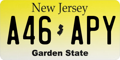 NJ license plate A46APY