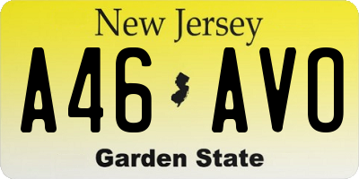 NJ license plate A46AVO