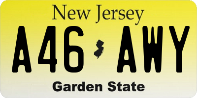 NJ license plate A46AWY