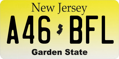 NJ license plate A46BFL