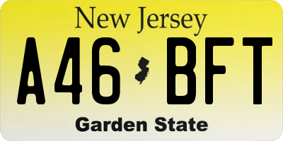 NJ license plate A46BFT