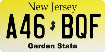 NJ license plate A46BQF