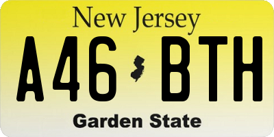 NJ license plate A46BTH