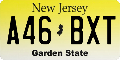 NJ license plate A46BXT