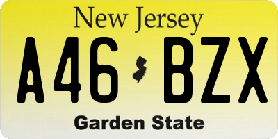 NJ license plate A46BZX