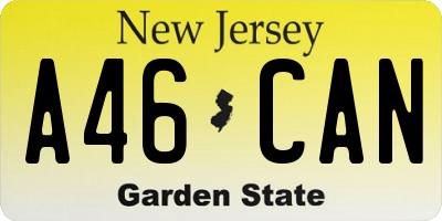 NJ license plate A46CAN