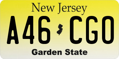 NJ license plate A46CGO