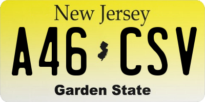 NJ license plate A46CSV