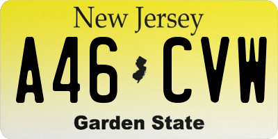 NJ license plate A46CVW