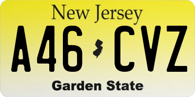 NJ license plate A46CVZ