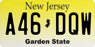 NJ license plate A46DQW