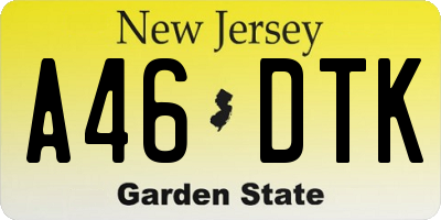 NJ license plate A46DTK