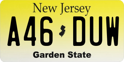 NJ license plate A46DUW