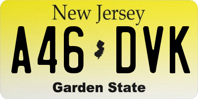 NJ license plate A46DVK