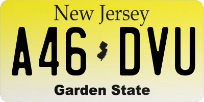 NJ license plate A46DVU