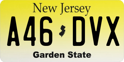 NJ license plate A46DVX