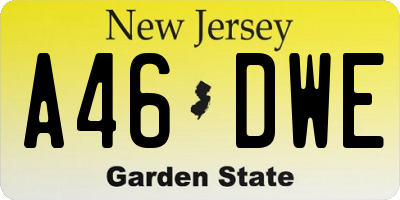 NJ license plate A46DWE