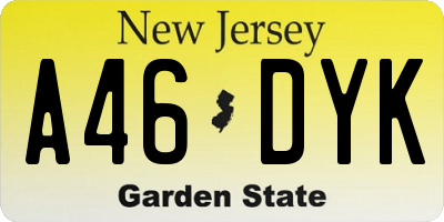 NJ license plate A46DYK