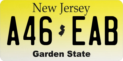 NJ license plate A46EAB