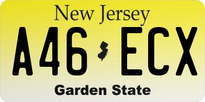 NJ license plate A46ECX