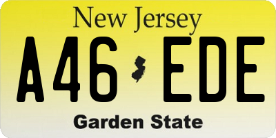 NJ license plate A46EDE