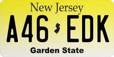 NJ license plate A46EDK