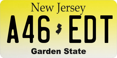 NJ license plate A46EDT