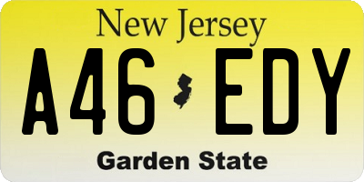 NJ license plate A46EDY