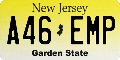 NJ license plate A46EMP