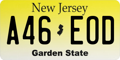 NJ license plate A46EOD